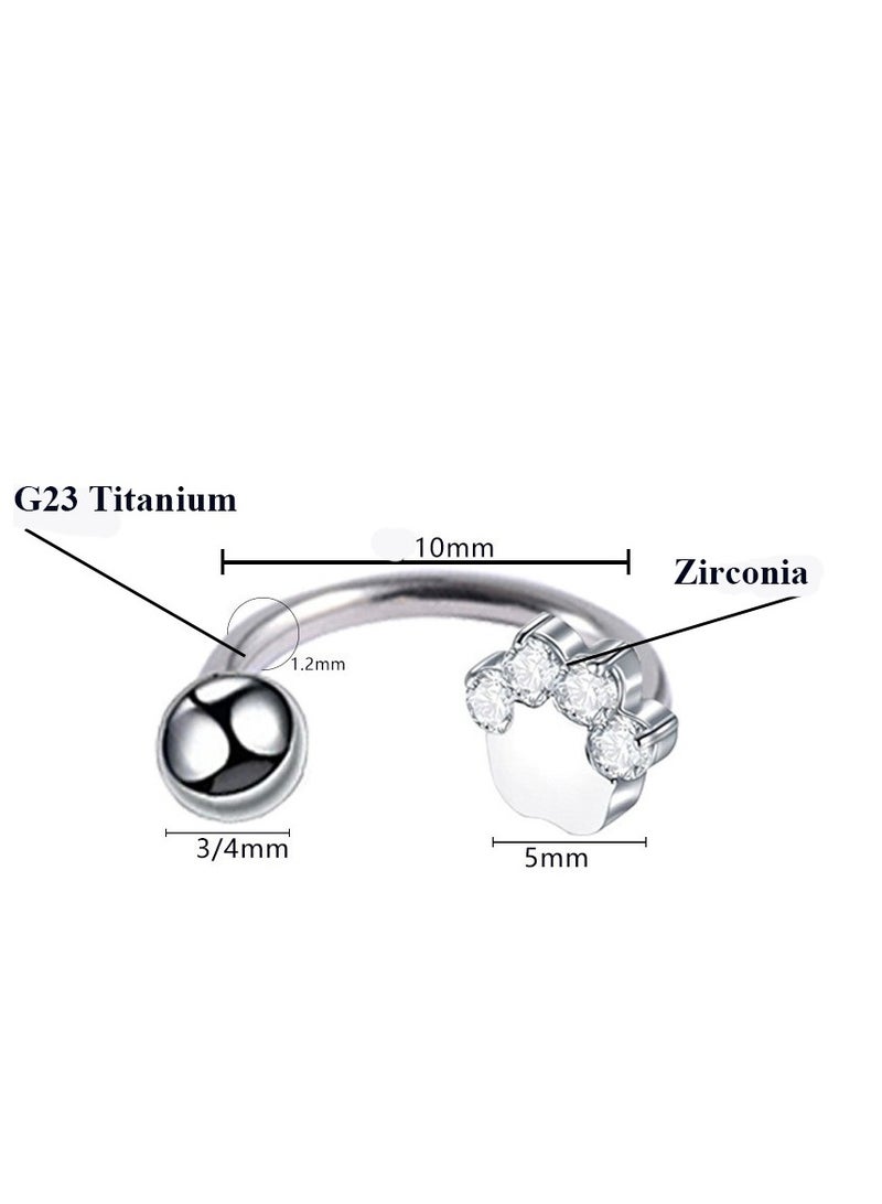 إينوشا مجموعة مجوهرات التيتانيوم المقاوم للحساسية: خاتم أنف و أقراط و خاتم شفاه على شكل حذوة فرس و كف القط المرصع بالماس - Image 2