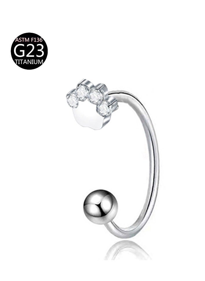 إينوشا مجموعة مجوهرات التيتانيوم المقاوم للحساسية: خاتم أنف و أقراط و خاتم شفاه على شكل حذوة فرس و كف القط المرصع بالماس - Image 1