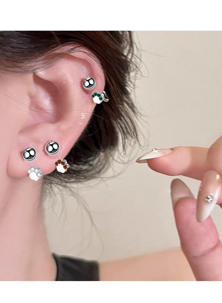 إينوشا مجموعة مجوهرات التيتانيوم المقاوم للحساسية: خاتم أنف و أقراط و خاتم شفاه على شكل حذوة فرس و كف القط المرصع بالماس - Image 3