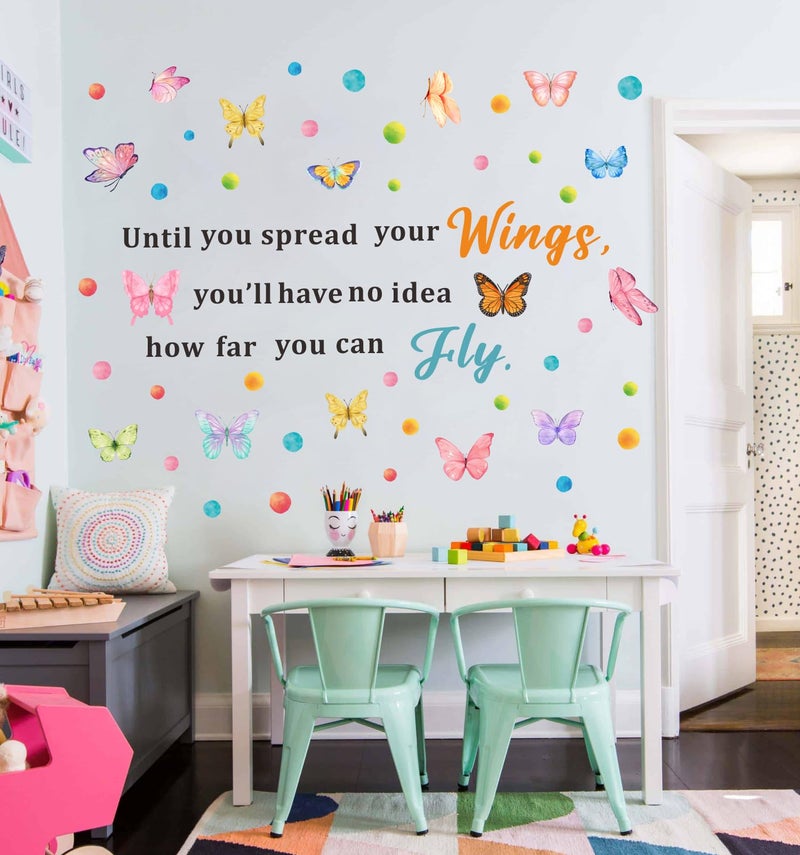 OLMIXA Until You Spread Your Wings Wall Decal, Butterfly Inspirational Quote Wall Stickers Girls Bedroom, Vinyl Colorful Butterflies Saying Wall Art for Classroom Office Playroom Decor - Image 5