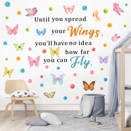 OLMIXA Until You Spread Your Wings Wall Decal, Butterfly Inspirational Quote Wall Stickers Girls Bedroom, Vinyl Colorful Butterflies Saying Wall Art for Classroom Office Playroom Decor - Image 2