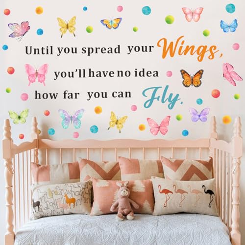 OLMIXA Until You Spread Your Wings Wall Decal, Butterfly Inspirational Quote Wall Stickers Girls Bedroom, Vinyl Colorful Butterflies Saying Wall Art for Classroom Office Playroom Decor - Image 4