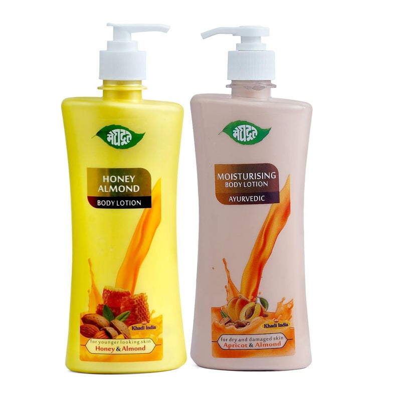 Meghdoot Honey Almond and Moisturizing Body Lotion Combo Ayurvedic Hydrating Lotion for Soft and Glowing Skin 500ml Each Pack of 2 - Image 1