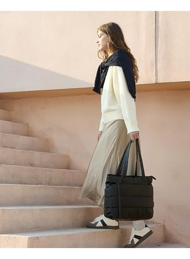 رات سو حقيبة توت نسائية خفيفة الوزن ومبطنة مع جيوب داخلية، حقيبة كتف مطرزة بتصميم مُحاك للسفر والعمل - Image 5