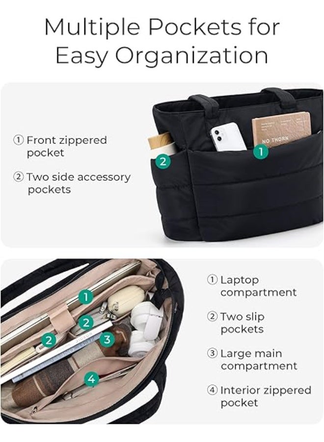 رات سو حقيبة توت نسائية خفيفة الوزن ومبطنة مع جيوب داخلية، حقيبة كتف مطرزة بتصميم مُحاك للسفر والعمل - Image 4