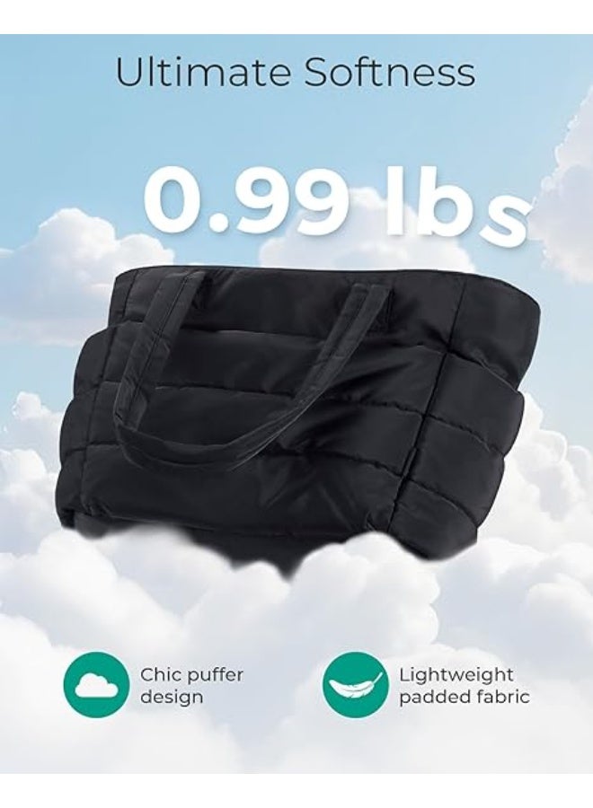 رات سو حقيبة توت نسائية خفيفة الوزن ومبطنة مع جيوب داخلية، حقيبة كتف مطرزة بتصميم مُحاك للسفر والعمل - Image 3