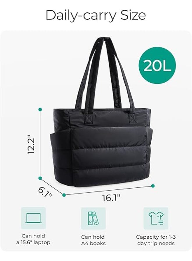 رات سو حقيبة توت نسائية خفيفة الوزن ومبطنة مع جيوب داخلية، حقيبة كتف مطرزة بتصميم مُحاك للسفر والعمل - Image 2