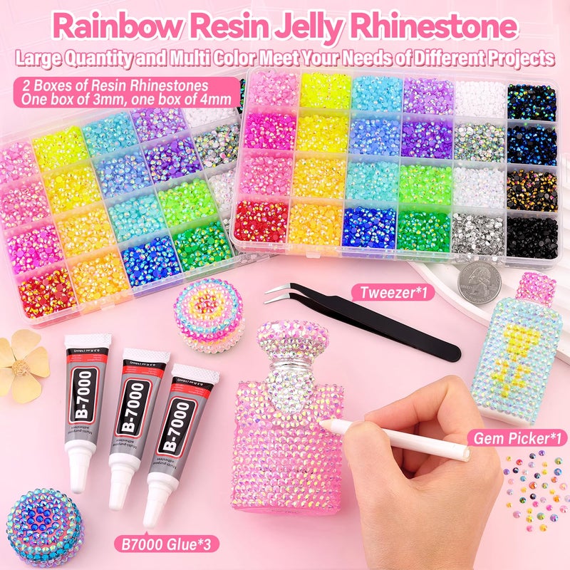 GA&EN 2 Boxes Resin Rhinestones for Bedazzling Kit, 30000Pcs Multicolor 3mm&4mm Bedazzled Crystal, Flatback Gems with 3Pcs 10ml B7000 Jewelry Glue for DIY Crafts Clothing Nail Art Makeup - Image 2