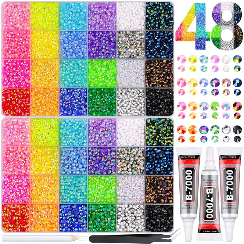 GA&EN 2 Boxes Resin Rhinestones for Bedazzling Kit, 30000Pcs Multicolor 3mm&4mm Bedazzled Crystal, Flatback Gems with 3Pcs 10ml B7000 Jewelry Glue for DIY Crafts Clothing Nail Art Makeup - Image 1