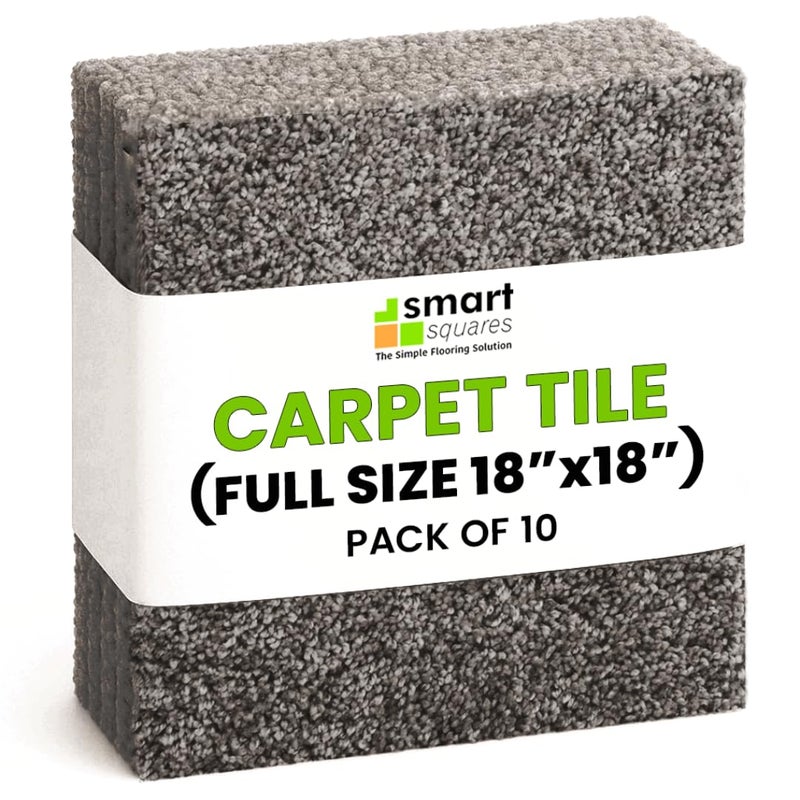 Smart Squares in A Snap Premium Made in The USA Carpet Tiles 18x18 Inch Soft Padded Seamless Appearance Peel and Stick for Easy DIY Installation 10 Tiles 225 Sq Ft 783 Ironside