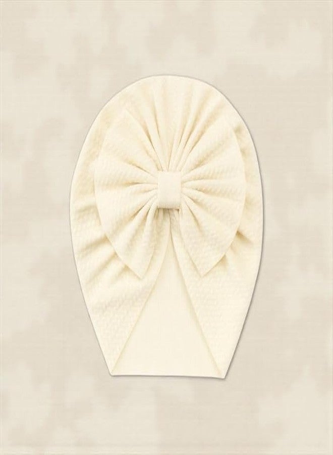 FAMWRAPZ Baby Turban Cap with Big Bow - Soft Knotted Beanie Cap Headwrap for Infants, Toddlers & Kids (0-3 Years) Cream - Image 5