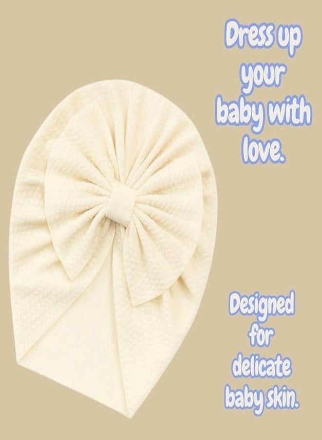 FAMWRAPZ Baby Turban Cap with Big Bow - Soft Knotted Beanie Cap Headwrap for Infants, Toddlers & Kids (0-3 Years) Cream - Image 2