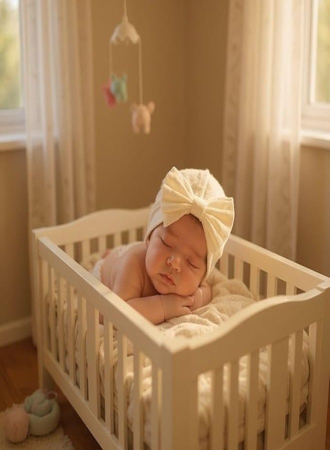 FAMWRAPZ Baby Turban Cap with Big Bow - Soft Knotted Beanie Cap Headwrap for Infants, Toddlers & Kids (0-3 Years) Cream - Image 3