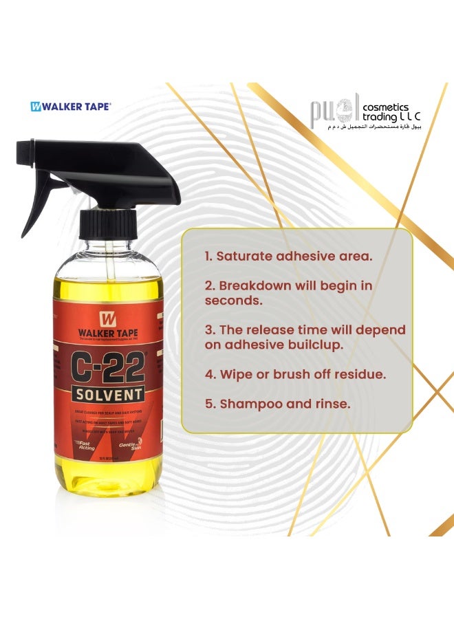 Walker Tape مذيب ووكر تيب® C-22 – زجاجة رذاذ سعة 12 أونصة سائلة – مزيل لاصق سريع المفعول لأنظمة الشعر – قائم على الزيت، آمن للبشرة، برائحة الحمضيات – مزيل شريط الباروكات والشعر المستعار - Image 3