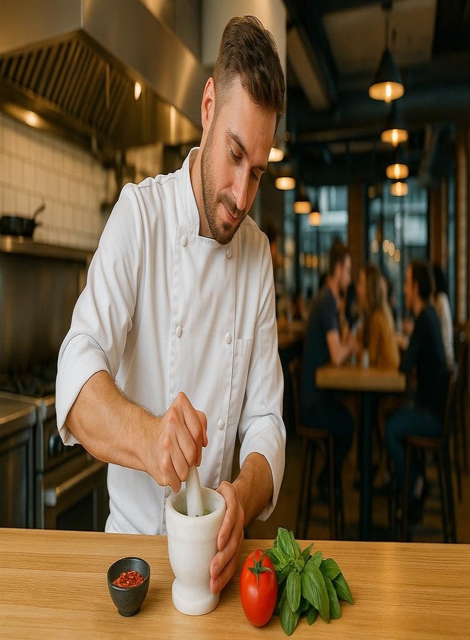 كريتيف هوم هاون ومدقة مصنوعان يدويًا من الرخام الصلب من كرييتيف هوم، لطحن التوابل والأعشاب. منحوت يدويًا من رخام يوشان، أنيق ومتين للاستخدام اليومي في الطبخ، قطر 4 بوصات × ارتفاع 4 بوصات - Image 4