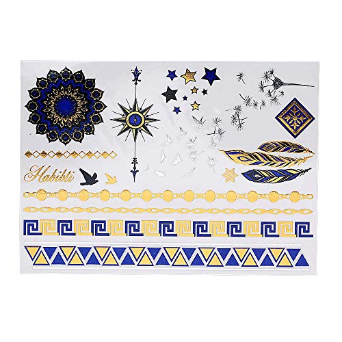 S.A.V.I 3D Temporary Tattoo Golden and Silver Metallic Sticker Love Text Heena Design Size 21x15cm - 1pc. (108), Gold, 22 g - Image 1