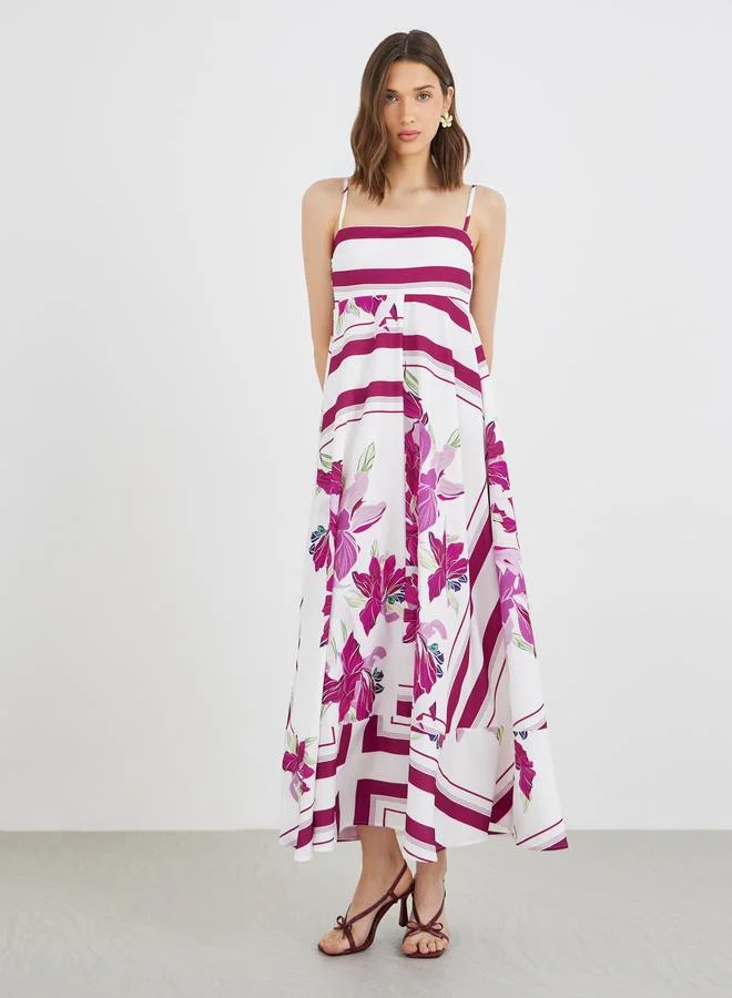 Take Two Take Two Flower Print Strappy A-Line Maxi Dress