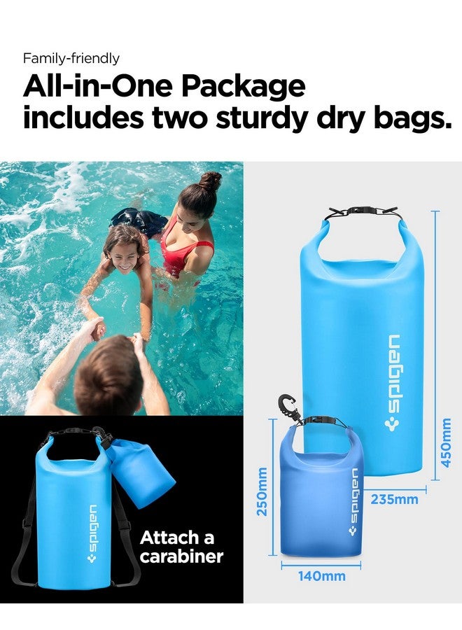 Spigen AquaShield Waterproof Dry Bag Backpack A630, 20L & 2L Lightweight Dry Storage Bag for Travel, Swimming, Boating, Kayaking, Camping and Beach (Pack of 2) - Sea Blue, Clear - Image 2