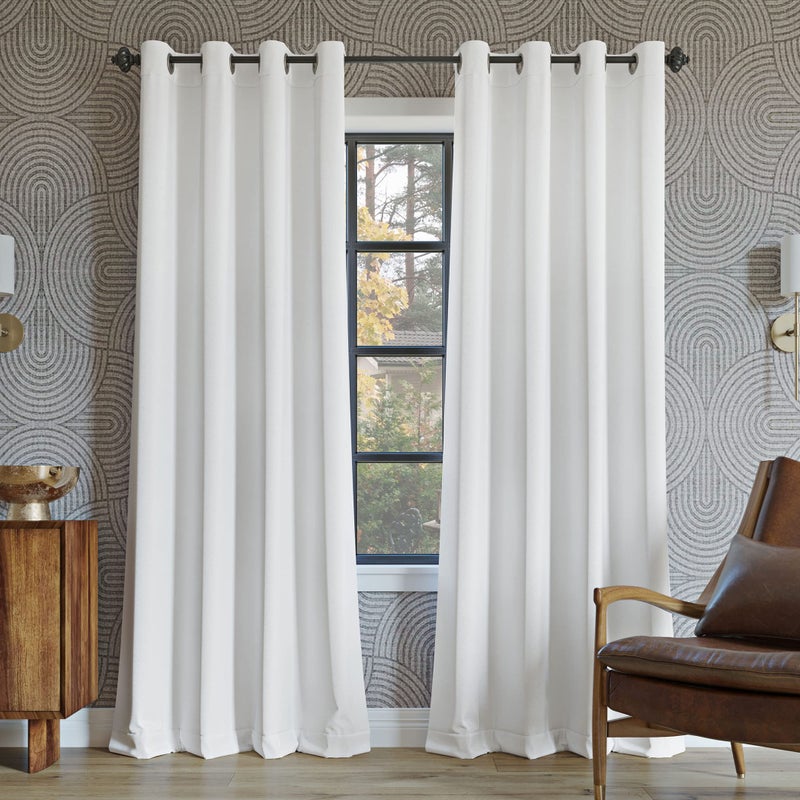 Sun Zero Nordic 2-Pack Theater Grade Noise Reducing Extreme 100% Blackout Grommet Curtain Panel Pair, 52" x 120, White - Image 1