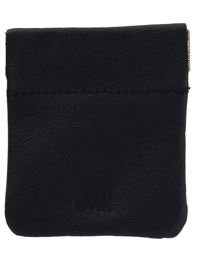 CTM Leather Squeeze Coin Change Pouch, Black - Image 2
