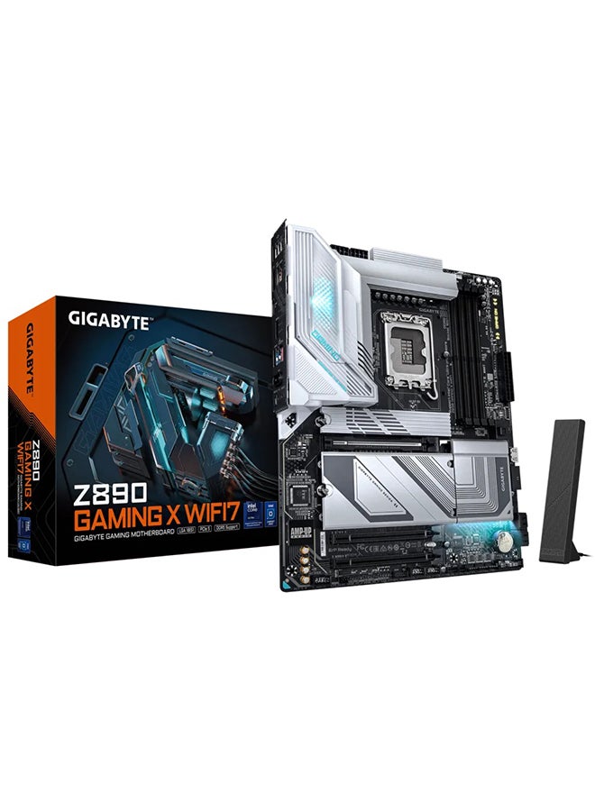 جيجابايت لوحة أم Z890 Gaming X Wi-Fi 7 LGA 1851 ATX، شريحة Intel Z890، 4x DDR5 DIMM، ذاكرة تصل إلى 256GB، Wi-Fi 7 و BT 5.4، PCIe 5.0 x16، 4x M.2، 6x SATA 6Gb/s، LAN بسرعة 2.5GbE، USB 3.2 Gen 2x2 Type-C، دعم RGB Fusion 2.0، 10+2+1 VRM رقمي، تصميم حراري معزز، Z890-GAMING-X-WIFI7 - Image 1