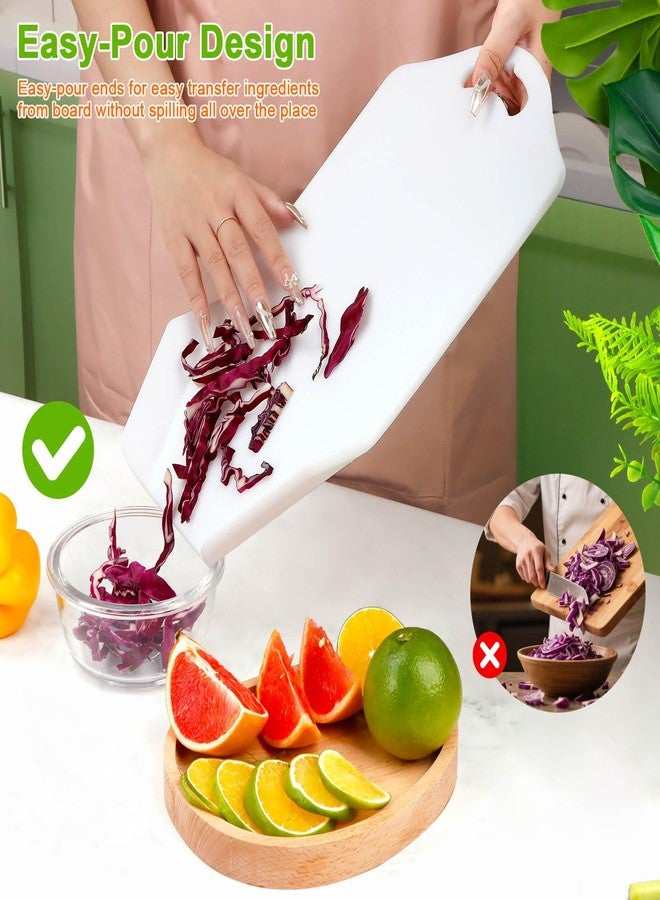 KAYCROWN Plastic Cutting Boards for Kitchen, Chopping Board with Curved Edges for Chopping Meat, Vegetables, Fruits, Chop & Scoop Cutting Board, 14” x 9”, Easy-Pour Design, White - Image 2