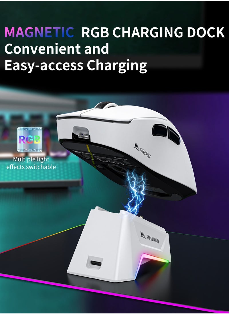 M6 Wireless Gaming Mouse,Tri-Mode-2.4G/USB-C Wired/Bluetooth,with RGB Fingerprint Adjustable Lighting Effect Charging Dock,Integrated Digital Display 12K DPI,PAW3311 Optical Sensor,HUANO Switch,5 programmable Buttons for PC/Mac(White)