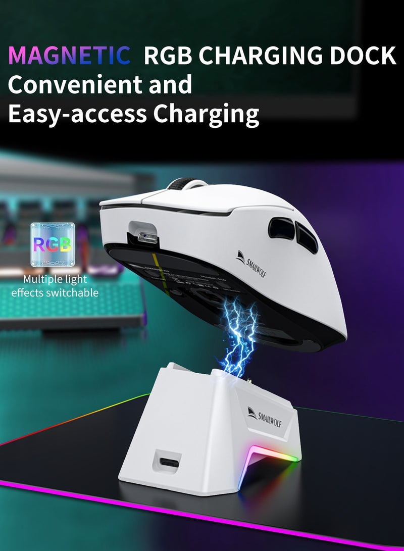 UCHUANG M6 Wireless Gaming Mouse,Tri-Mode-2.4G/USB-C Wired/Bluetooth,with RGB Fingerprint Adjustable Lighting Effect Charging Dock,Integrated Digital Display 12K DPI,PAW3311 Optical Sensor,HUANO Switch,5 programmable Buttons for PC/Mac(White) - Image 3