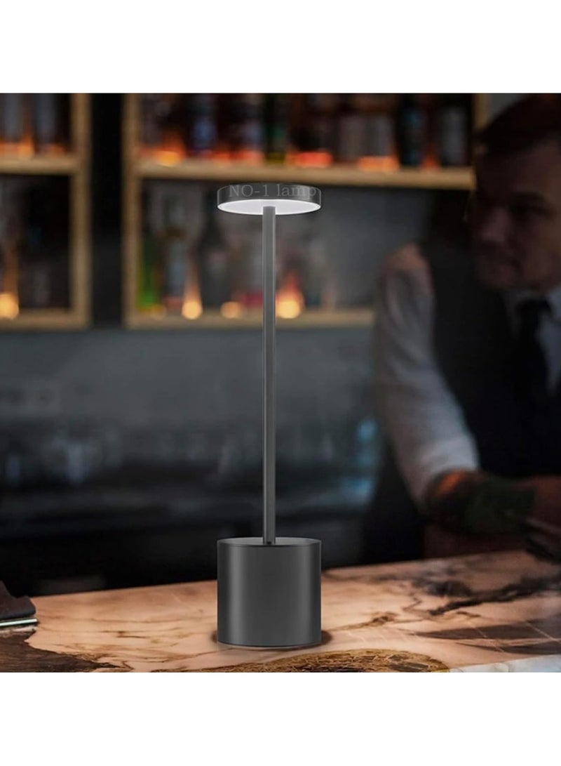 BLUE CORAL مصباح طاولة معدني لاسلكي ريترو قابل لإعادة الشحن عبر USB، ضوء ليلي لاسلكي مع تعتيم تدريجي، مصباح طاولة للتخييم، مصباح بجانب السرير، فندق، أسود  - Image 3