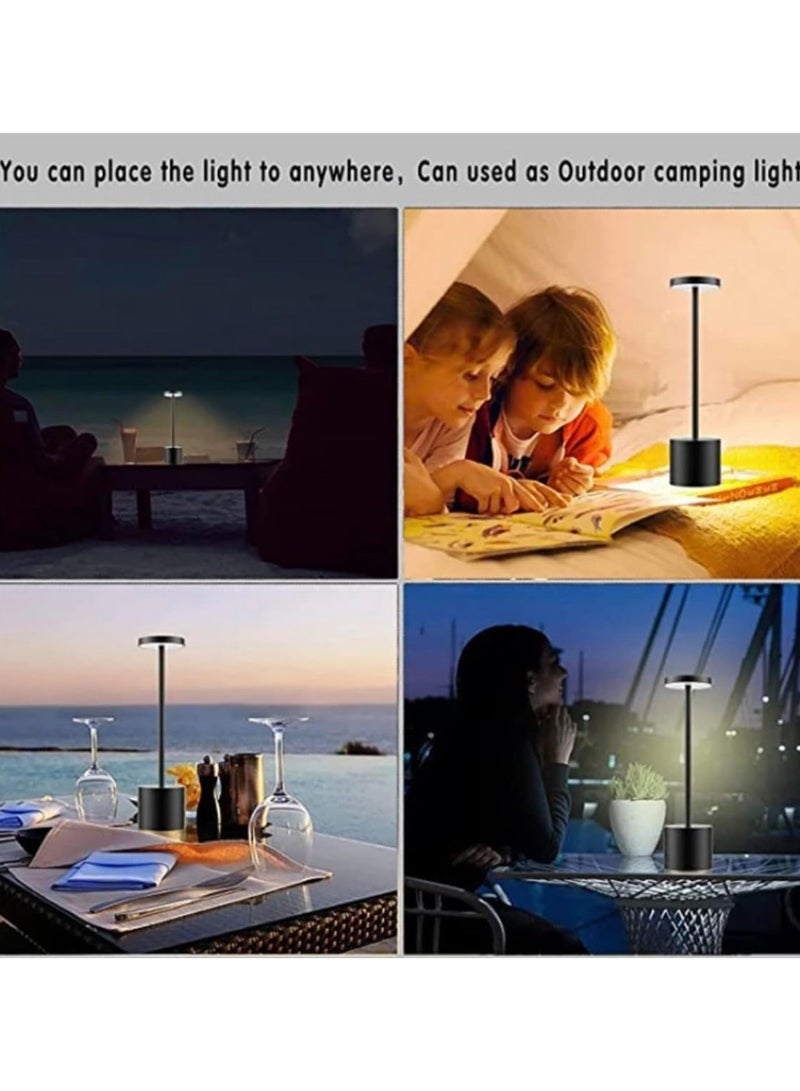 BLUE CORAL مصباح طاولة معدني لاسلكي ريترو قابل لإعادة الشحن عبر USB، ضوء ليلي لاسلكي مع تعتيم تدريجي، مصباح طاولة للتخييم، مصباح بجانب السرير، فندق، أسود  - Image 4