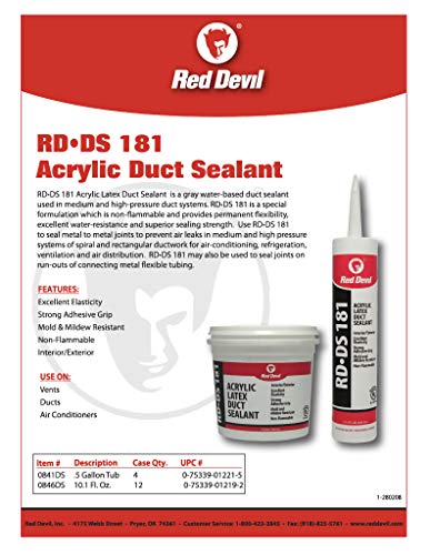 Red Devil 0846DS RD-DS 181 Acrylic Latex Duct Sealant, 10.1 oz, Gray, 1 Pack - Image 2