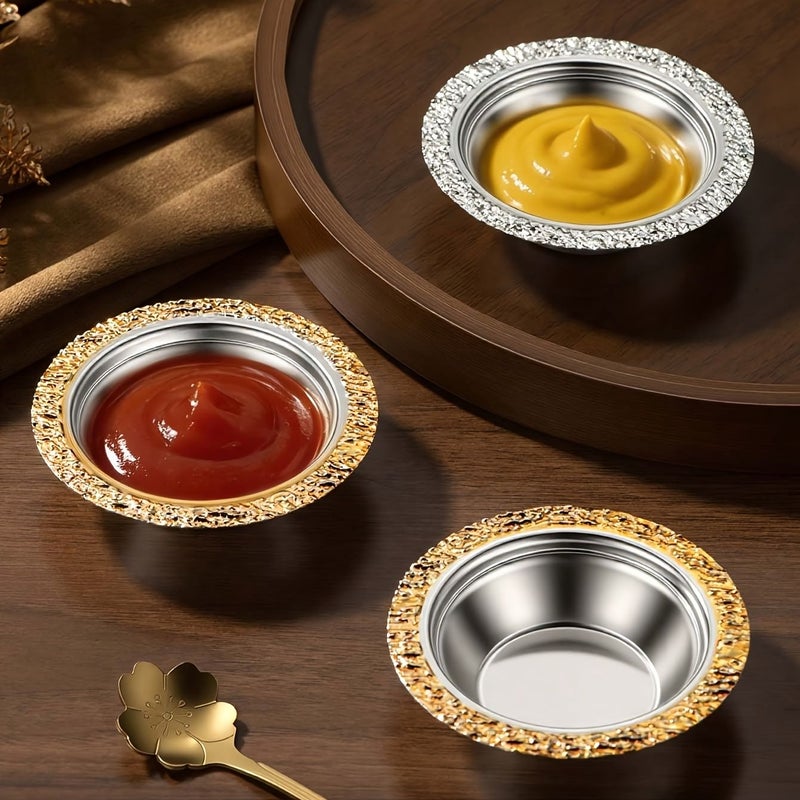 304 Stainless Steel Sauce Dish Golden Edge Small Dipping Bowl for Mustard - Image 1