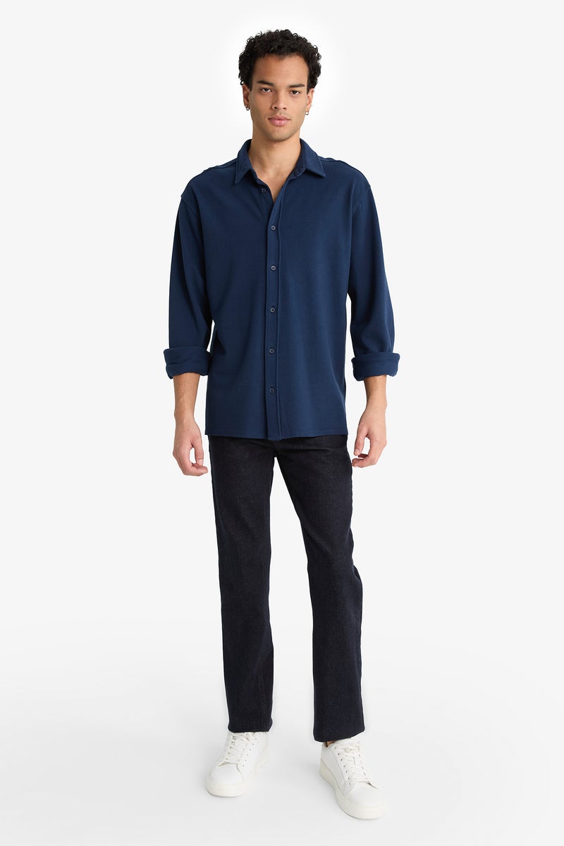 DeFacto Blue Man Regular Fit Cotton Long Sleeve Shirt Casual - Image 2