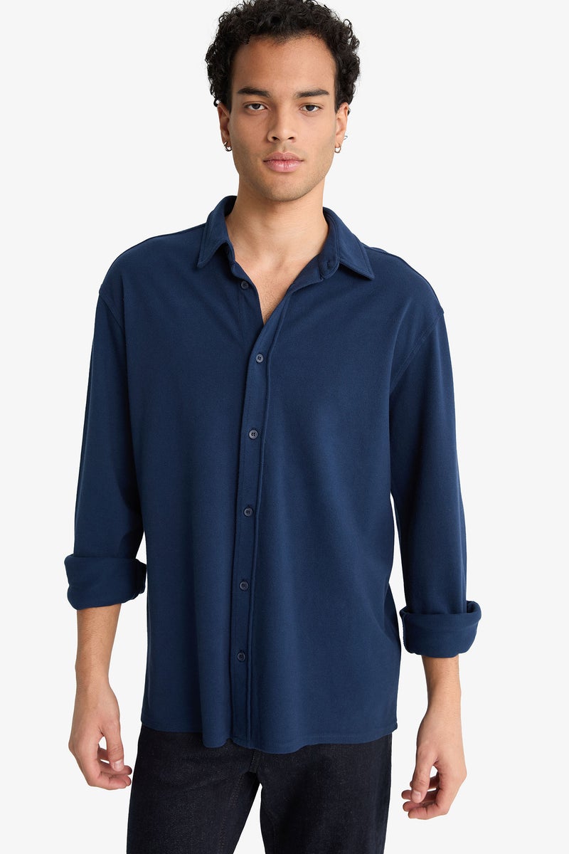 DeFacto Blue Man Regular Fit Cotton Long Sleeve Shirt Casual - Image 1