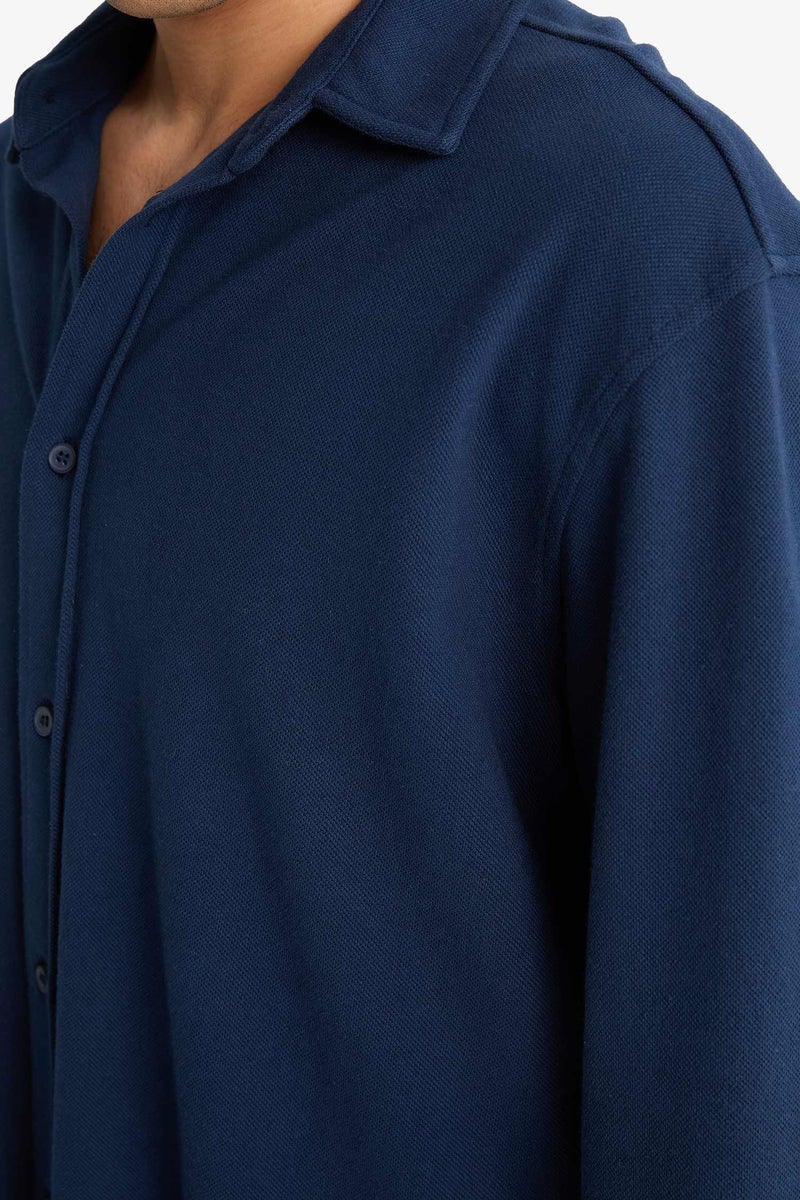 DeFacto Blue Man Regular Fit Cotton Long Sleeve Shirt Casual - Image 5