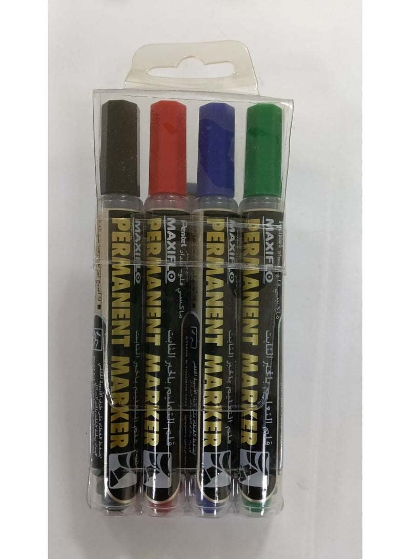 Maxiflo NLF60 Permanent Markers with Reinking Push Button, Medium Chisel Tip, Black/Blue/Red/Green (Pack of 4) - Image 1