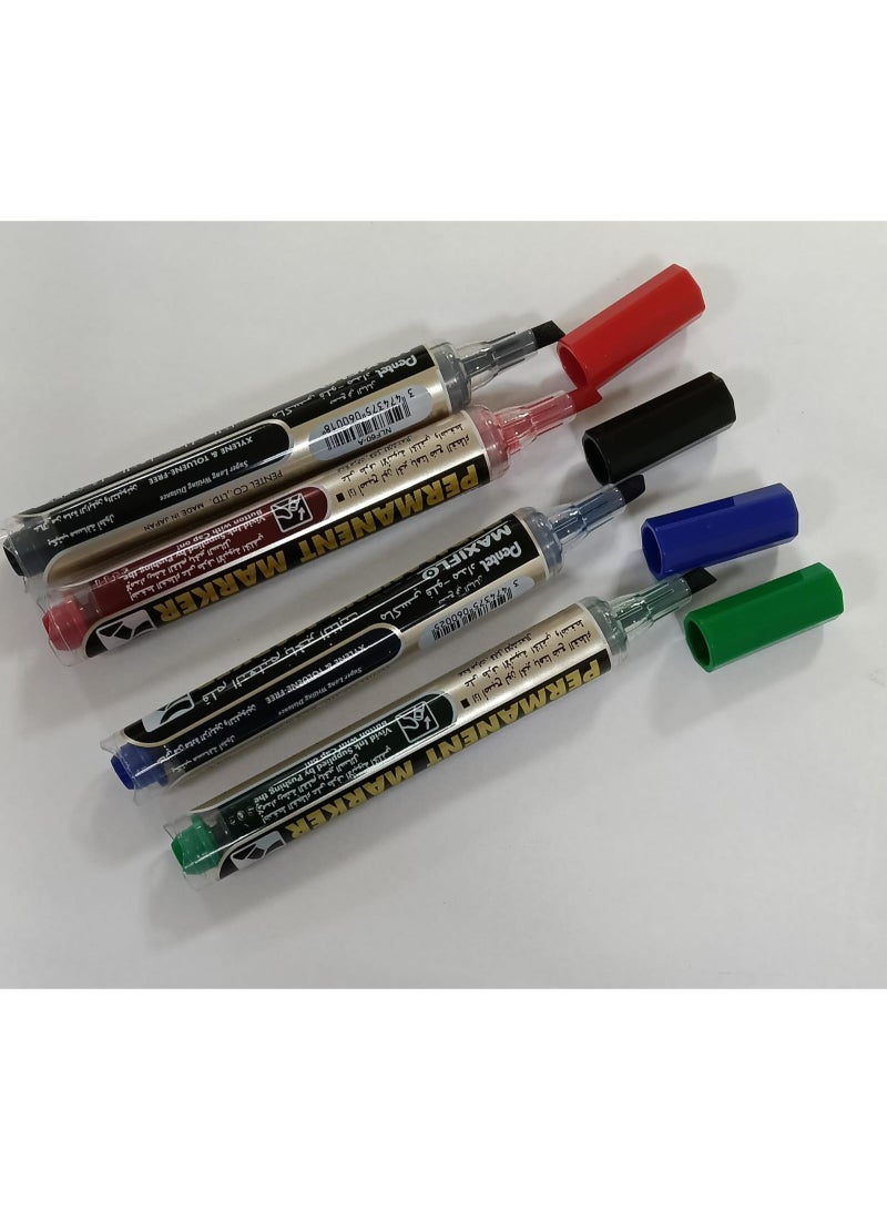 Maxiflo NLF60 Permanent Markers with Reinking Push Button, Medium Chisel Tip, Black/Blue/Red/Green (Pack of 4) - Image 2