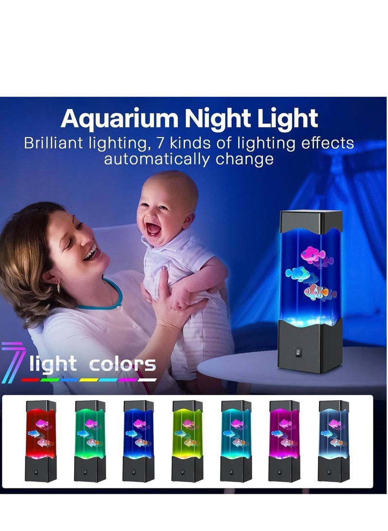 Aquarium Night Light with 3 Fish - USB Powered with 7 Color Changing - Perfect for Bedroom and Office Decor, Bring a Calming Ambiance and Mood for Kids and Adults, Makes a Great Addition to Any Space