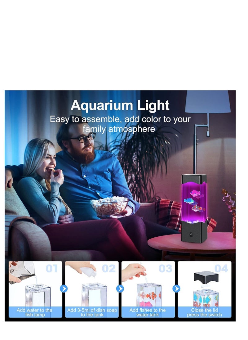 Aquarium Night Light with 3 Fish - USB Powered with 7 Color Changing - Perfect for Bedroom and Office Decor, Bring a Calming Ambiance and Mood for Kids and Adults, Makes a Great Addition to Any Space