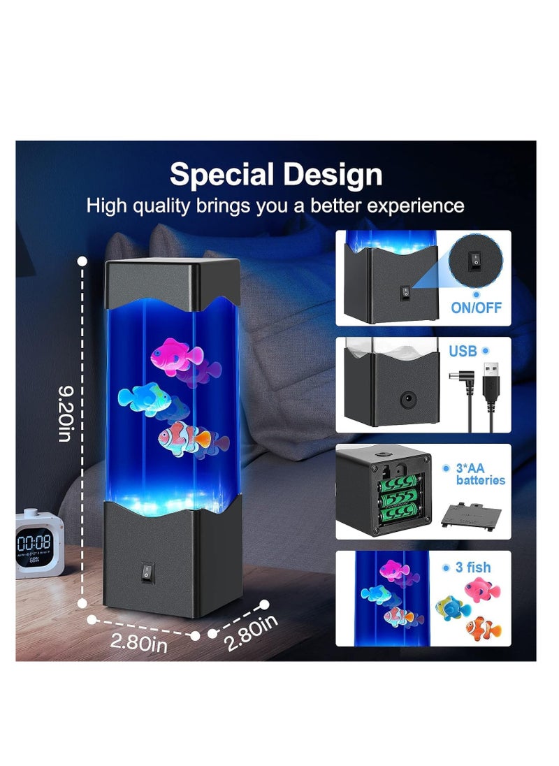 Aquarium Night Light with 3 Fish - USB Powered with 7 Color Changing - Perfect for Bedroom and Office Decor, Bring a Calming Ambiance and Mood for Kids and Adults, Makes a Great Addition to Any Space