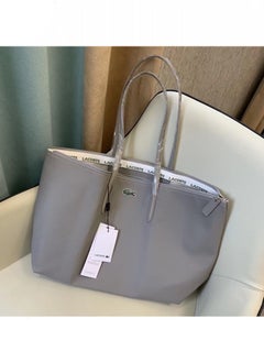 LACOSTE Lacoste Women's Concept Fashion Versatile Large Capacity Zipper Handbag Tote Bag Shoulder Bag Large Size Linen grey  - Image 2
