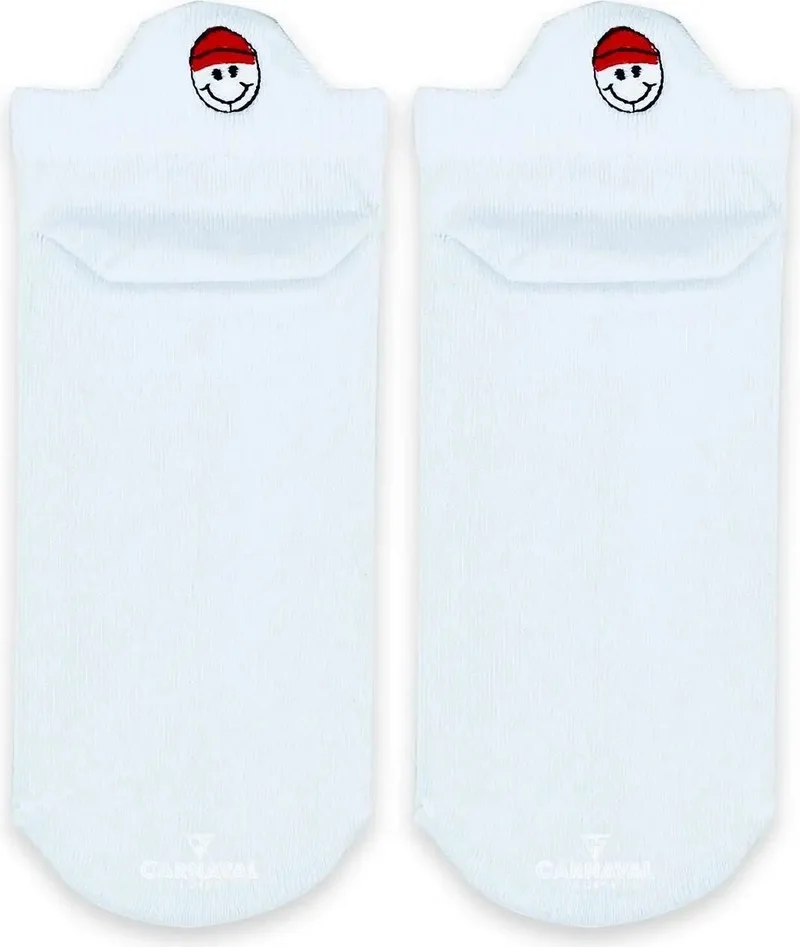 Carnaval Socks Embroidered White Emoji Patterned Colorful Socks