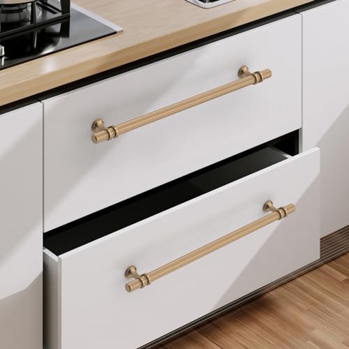 9BUILD 10 Pack Knurled Cabinet Pulls 10 Inch Champagne Bronze Kitchen Cabinet Handles Cabinet Hardware Kitchen Handles for Cabinets Champagne Dresser Pulls Drawer Handle - Image 3