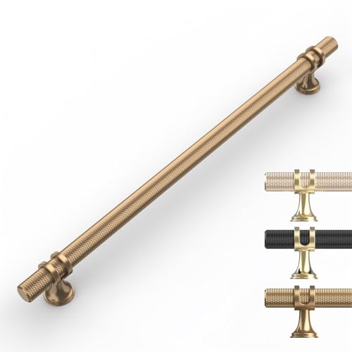 9BUILD 10 Pack Knurled Cabinet Pulls 10 Inch Champagne Bronze Kitchen Cabinet Handles Cabinet Hardware Kitchen Handles for Cabinets Champagne Dresser Pulls Drawer Handle - Image 1