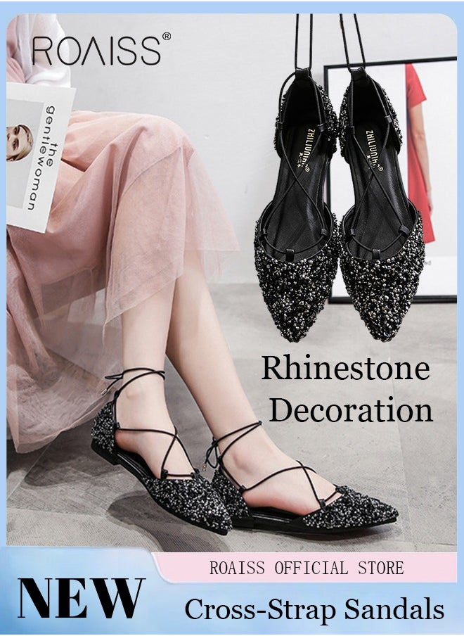 Stylish Rhinestone Cross Strap Sandals Pointed Toe Flat Single Shoes Versatile for Women Ideal for Parties Weddings and Everyday Wear - pzsku/ZD8E2160352BBF3FD05EBZ/45/_/1725698539/ae73d111-c21d-4356-b4e7-0bd6caeac01a