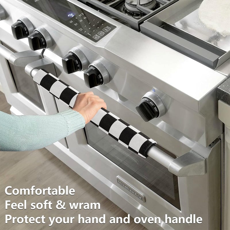 Oarencol Black White Buffalo Check Refrigerator Door Handle Covers Set of 2 Kitchen Appliance Decor for Fridge Oven Dishwasher - Image 2