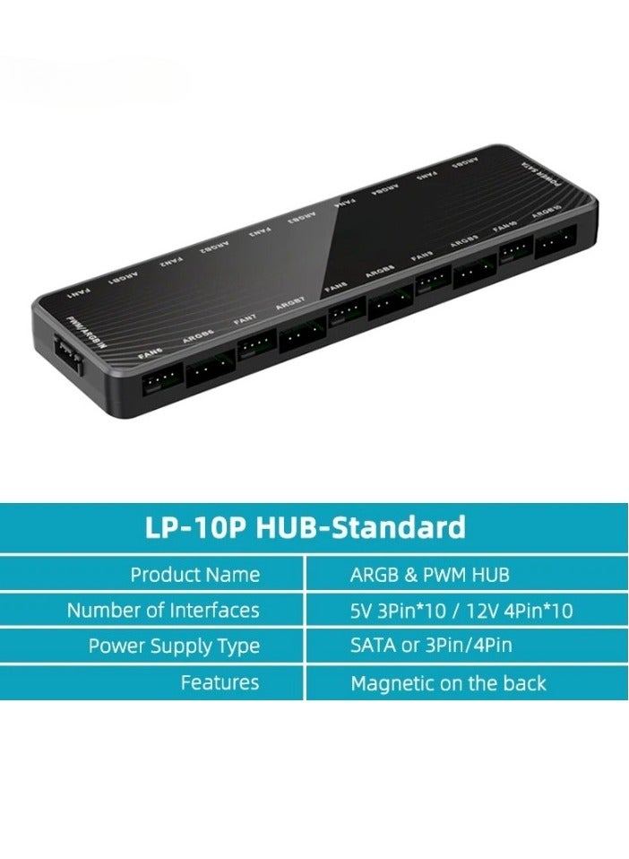 Loquat ARGB Fan Hub, 2 In 1 Portable Fan Hub Adapter, Nine Fan And Nine Led Ports Pc Fan Hub Support, Durable Compact Computer ARGB Fans Splitter, (Black, LP10 Hub Standard) - Image 1