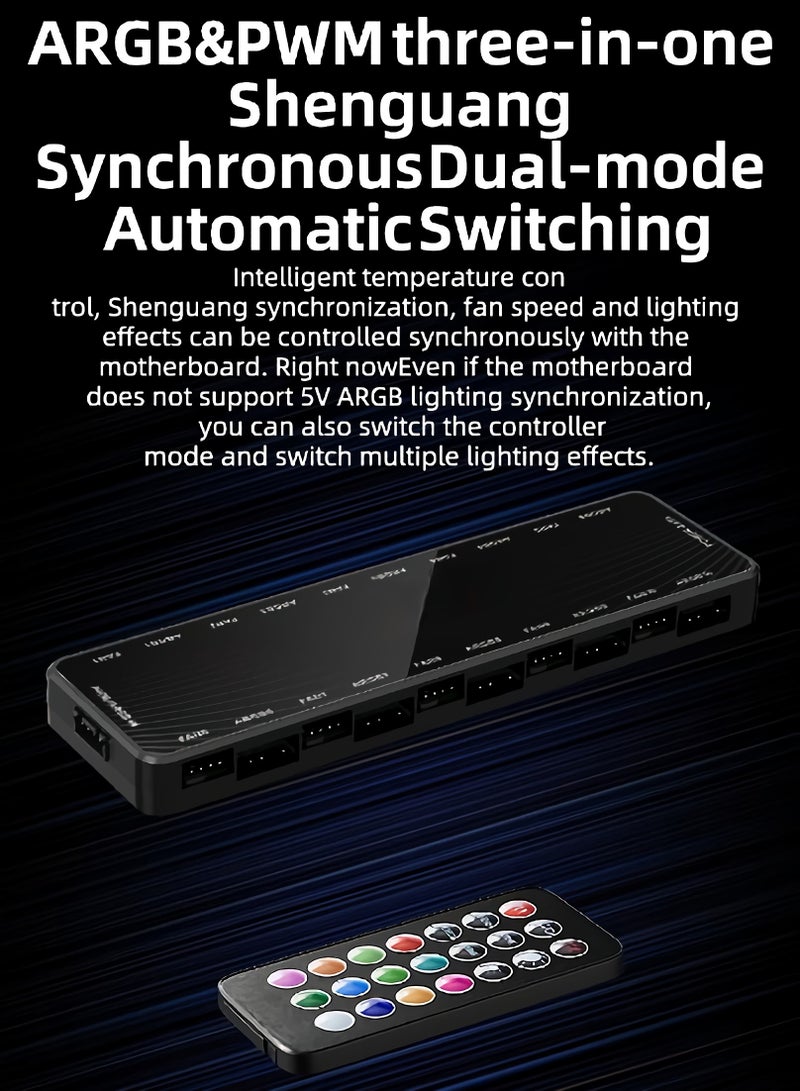 Loquat ARGB Fan Hub, 2 In 1 Portable Fan Hub Adapter, Nine Fan And Nine Led Ports Pc Fan Hub Support, Durable Compact Computer ARGB Fans Splitter, (Black, LP10 Hub Standard) - Image 3