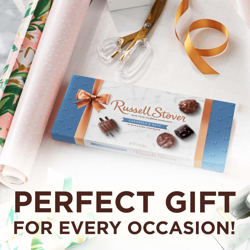 Russell Stover حلوى راسل ستوفر بالكراميل والمكسرات في الشوكولاتة بالحليب والداكنة، صندوق هدايا شوكولاتة لعيد الأم، 9.4 أونصة - Image 5