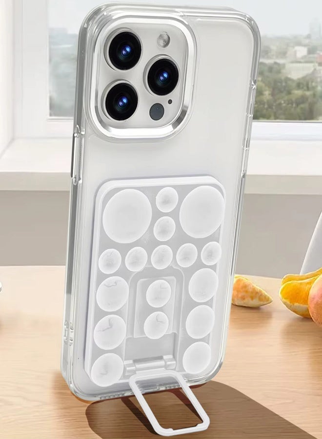 Silicone Suction Cup Phone Case Mount, Phone Accessories Hands-Free Strong Grip Holder With Kickstand Foldable Desktop Bracket Phone Case Desk for Selfies and Videos, Silicon Phone Holder for iPhone and Android (White) - Image 1